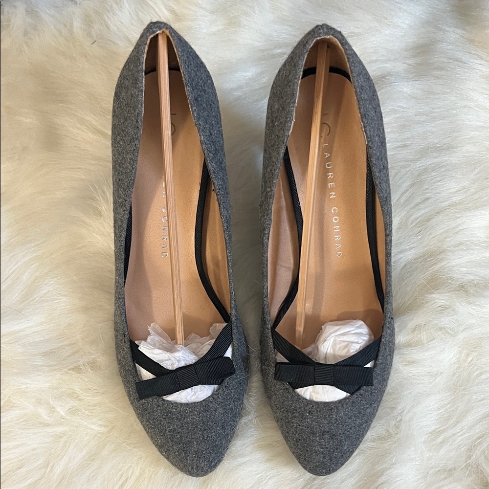 LC Lauren Conrad Charcoal Flats with Black Bow